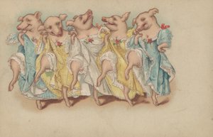 Un groupe de cochons dansant en ligne