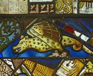 Un panneau dans la fenêtre est représentant un dragon