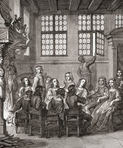 Une fête chez le duc de Newcastle, frontispice de Natures Pictures par Margaret, duchesse de Newcastle, 1656, extrait de A Short History of the English People par J. R. Green, publié en 1893 - English School