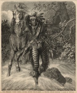Un Indien des prairies cherchant un refuge - English School
