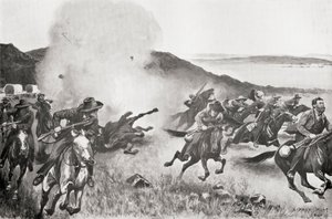 Un obus de la brigade navale dispersant les Boers derrière les Sept Sœurs Kojes lors de l