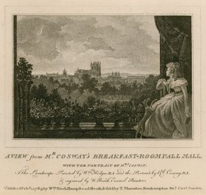 Vue depuis la salle de petit-déjeuner de M. Cosway, Pall Mall, avec le portrait de Mme Cosway - English School