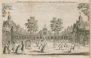 Vue des pavillons chinois et des loges dans les jardins de Vauxhall, Londres - English School