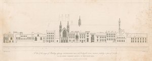 Vue de la rangée de bâtiments adjacents à Westminster Hall et faisant face à la Tamise - English School