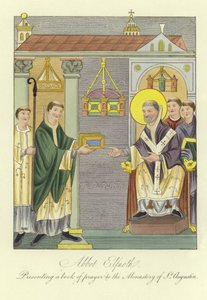 Abbé Elfnoth présentant un livre de prières au monastère de Saint-Augustin - English School