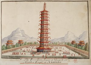 Add. 5353, f.67 La tour de porcelaine, une pagode ou temple païen à Nankin, de Collections de Costumes de Diverses Nations - English School