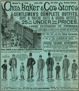 Publicité pour les magasins Chas Baker & Co - English School