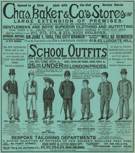 Publicité pour les magasins Chas Baker & Co - English School