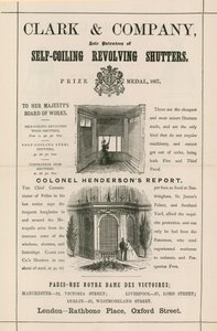 Publicité pour Clark & Company, volets tournants auto-enroulants - English School