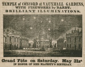 Annonce pour la Grande Fête au Temple de la Concorde, Jardins de Vauxhall