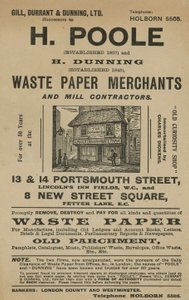 Publicité pour H Poole et H Dunning, Marchands de Papier Usagé et Entrepreneurs de Moulin - English School