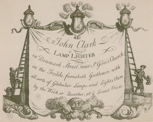 Publicité pour John Clarke, allumeur de lampes, Denmark Street, Londres - English School