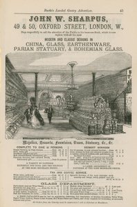 Publicité pour John W Sharpus, designs modernes et classiques en porcelaine, verre, faïence, statuaire en parian et verre bohémien - English School