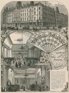 Publicité pour Marshall & Snelgrove, marchands de soie, lacemen, hosiers, de Vere Street, Oxford Street, Londres - English School