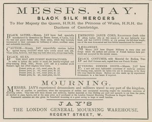 Publicité pour Messrs Jay, The London General Mourning Warehouse, Regent Street