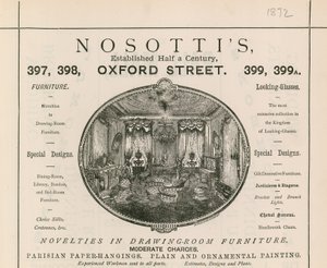 Publicité pour le magasin de meubles Nosottis, 397-399 Oxford Street - English School