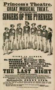 Annonce pour le Théâtre de la Princesse, Londres, avec les chanteurs des Pyrénées