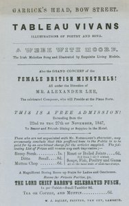 Annonce pour les Tableaux Vivants, illustrations de poésie et de chanson, Garricks Head, Bow Street, Londres - English School