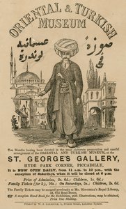 Annonce pour le musée oriental et turc à la galerie St Georges, Hyde Park Corner, Piccadilly, Londres
