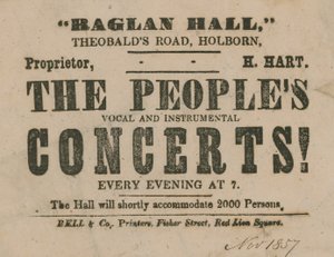 Annonce pour The Peoples Vocal and Instrumental Concerts, Raglan Hall - English School