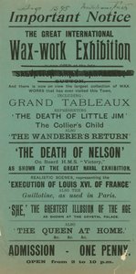 Annonce pour la grande exposition internationale de figures de cire, Mitcham Fair, août 1895 - English School