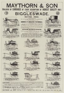 Publicité, voitures de Maythorn and Son (gravure) - English School