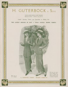 Publicité pour H Guterbock & Sons, tailleurs sportifs pour dames et spécialistes des tenues d