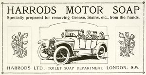 Publicité pour le savon moteur Harrods - English School