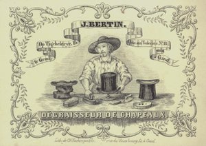 Publicité pour J Bertin, nettoyeur de chapeaux, Gand, Belgique