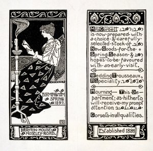 Publicité pour Mme Corbett à Drayton House, Birmingham, 1897