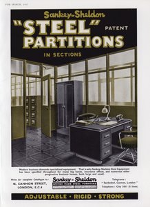 Publicité pour les cloisons en acier Sankey-Sheldon, 1937 - English School