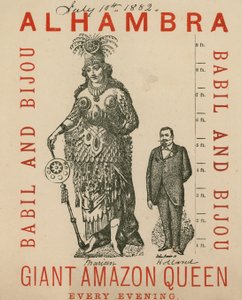 Publicité pour le Royal Alhambra Theatre, avec Babil et Bijou, Reine géante des Amazones