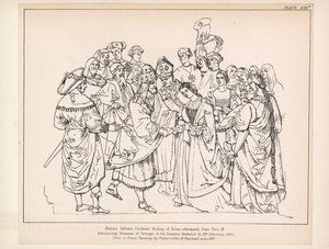 Aeneas Silvius, cardinal évêque de Sienne, puis pape Pie II (gravure) - English School