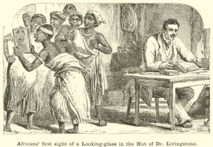 Africains voyant pour la première fois un miroir dans la hutte du Dr Livingstone - English School