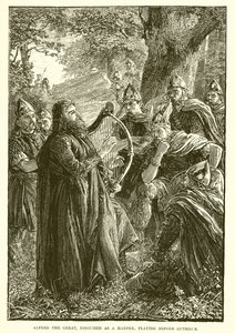 Alfred le Grand, déguisé en harpiste, jouant devant Guthrum - English School