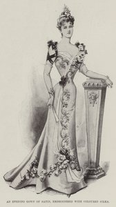 Une robe de soirée en satin, brodée de soies colorées - English School
