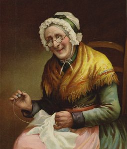 Une vieille femme cousant pour les pauvres - English School
