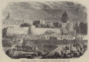 Murs anciens découverts par les démolisseurs de la place Saint Michel, Paris (gravure)