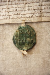 Sceau ancien avec une image du château original, fait pour William de Albini IV, vers 1267 - English School