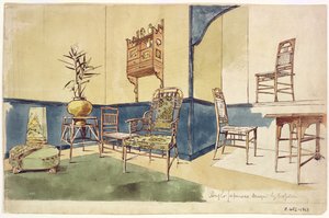 Dessins de meubles de style anglo-japonais par Edward William Godwin (1833-86) vers 1860