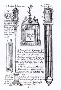 Illustration annotée de baromètres pendentifs, diagonaux et marins - English School