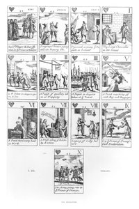 Cartes à jouer anti-catholiques commémorant la Glorieuse Révolution de 1688, couleur cœur