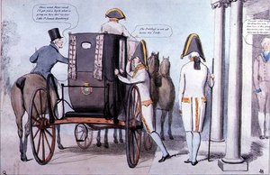 Anticipation ou la visite de la reine Sarah à Bushy, pub. 1830 (gravure en couleur) - English School