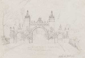 Arc à Wothorp, Cambridgeshire, érigé pour accueillir la reine Victoria et le prince Albert en route vers Burghley House - English School