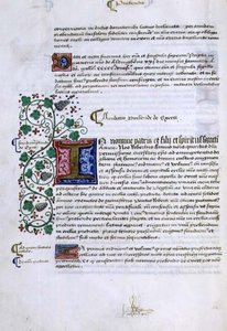 Page de texte avec initiale illuminée, du Livre des Fondations de Robert Sherborne ou Shirburn (c.1450-1536) Évêque de Chichester - English School