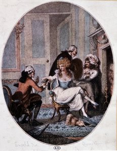 Aristocrate et curé en compagnie de prostituées - gravure anglaise - English School