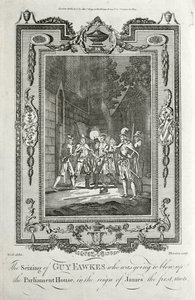 Arrestation de Guy Fawkes pour tentative de faire exploser les Chambres du Parlement dans le Complot des Poudres, 5 novembre 1605 - English School