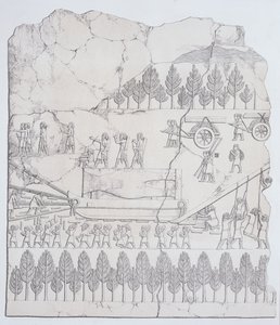 Assyriens déplaçant un taureau ailé sur un traîneau, de Ninive et ses restes par Austen Henry Layard (1817-94) publié en 1849