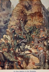 Au corps à corps dans les montagnes, illustration de Told in the Huts: The YMCA Gift Book, publié en 1916