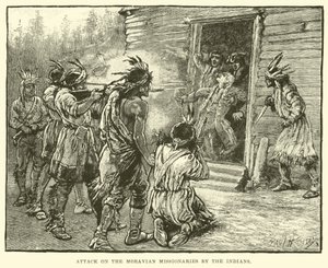 Attaque des missionnaires moraves par les Indiens - English School
